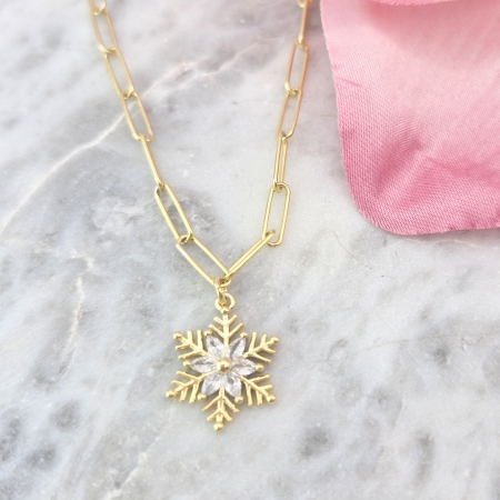 NASZYJNIK SREBRNY SPINACZ ŁAŃCUCH ŚNIEŻYNKA CYRKONIE SREBRO 925 ZŁOCONE